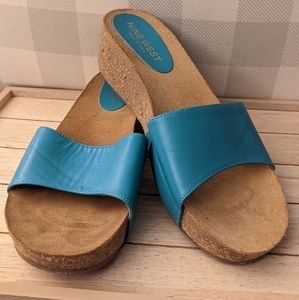 Women's Nine West Need Vaca Teal Size 11 Slide Sandals